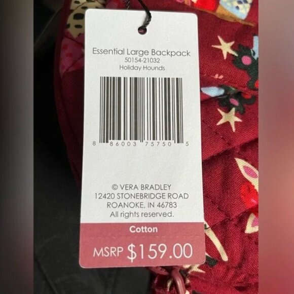 Vera Bradley Cotton Essential Large Backpack Holiday Hounds Christmas NWT - Picture 5 of 6